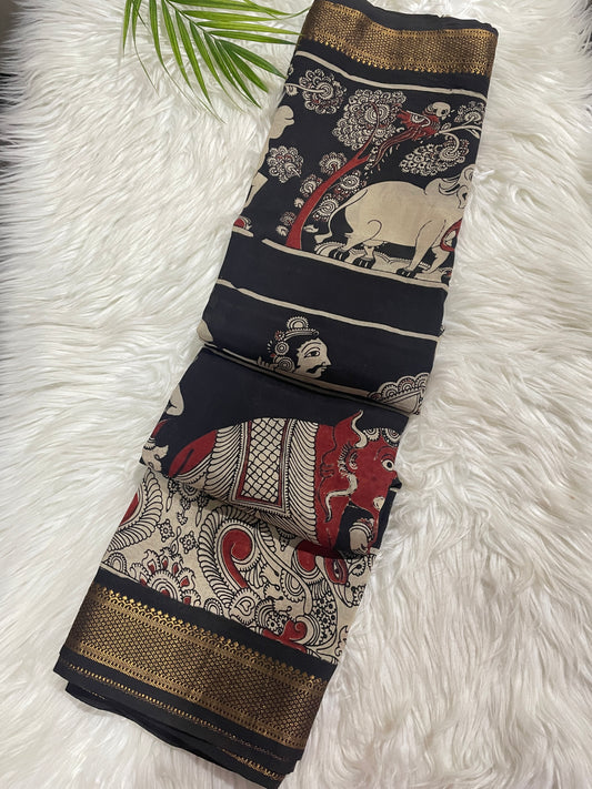 Black and Red Kalamkari Saree