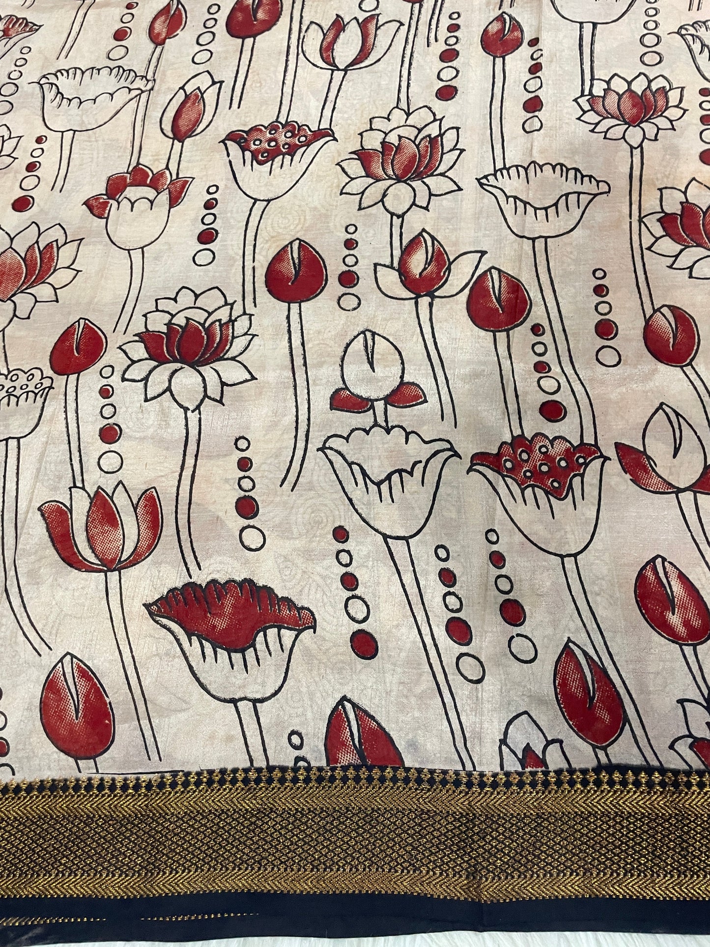 Maroon Lotus Kalamkari Saree