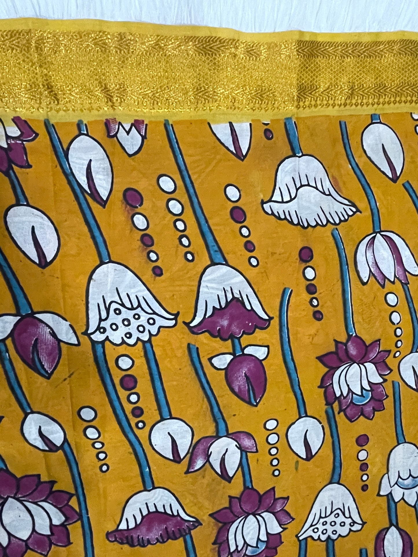 Yellow Lotus Kalamkari Saree