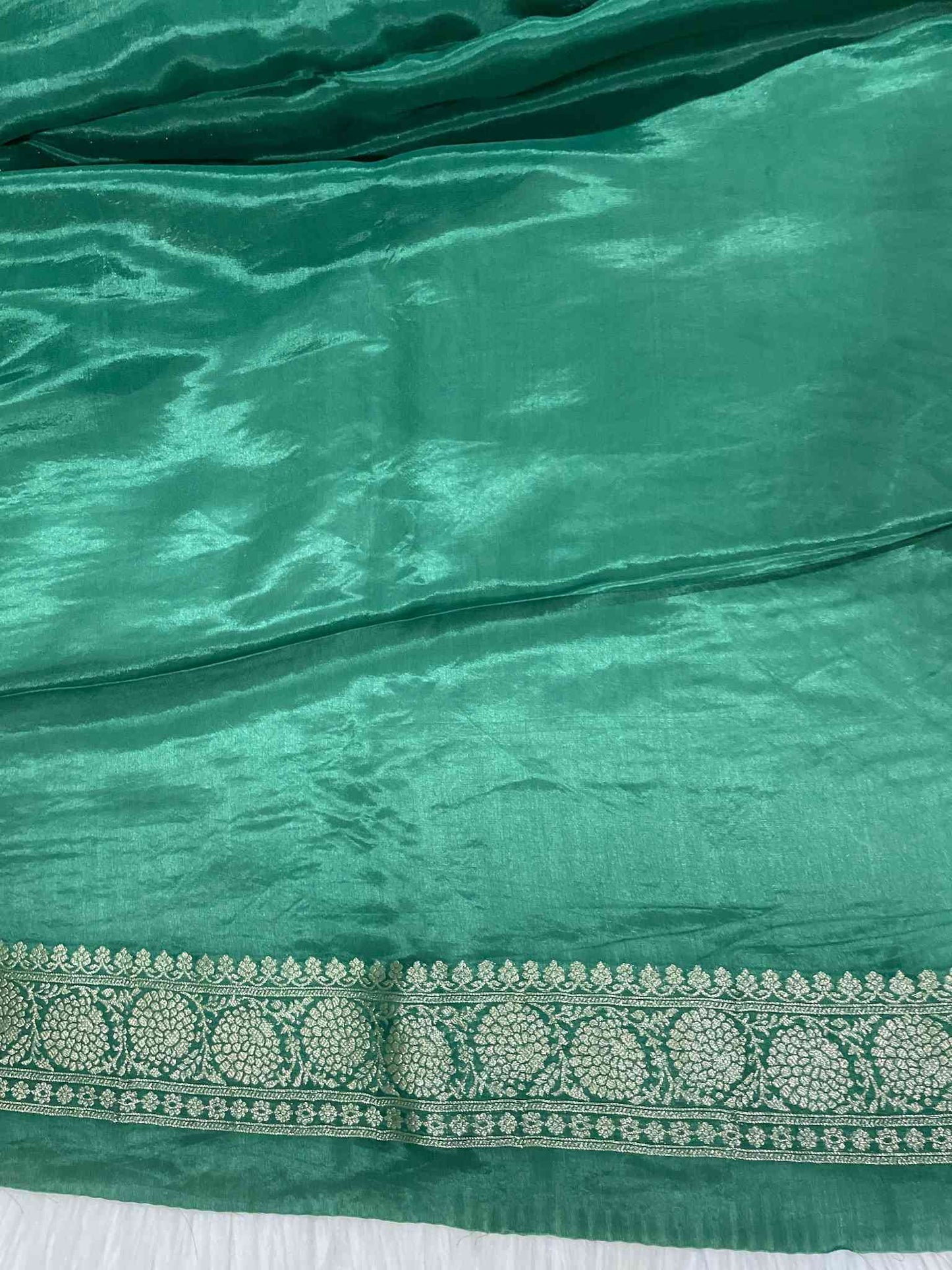 Green Saree with Gold & Silver Lines