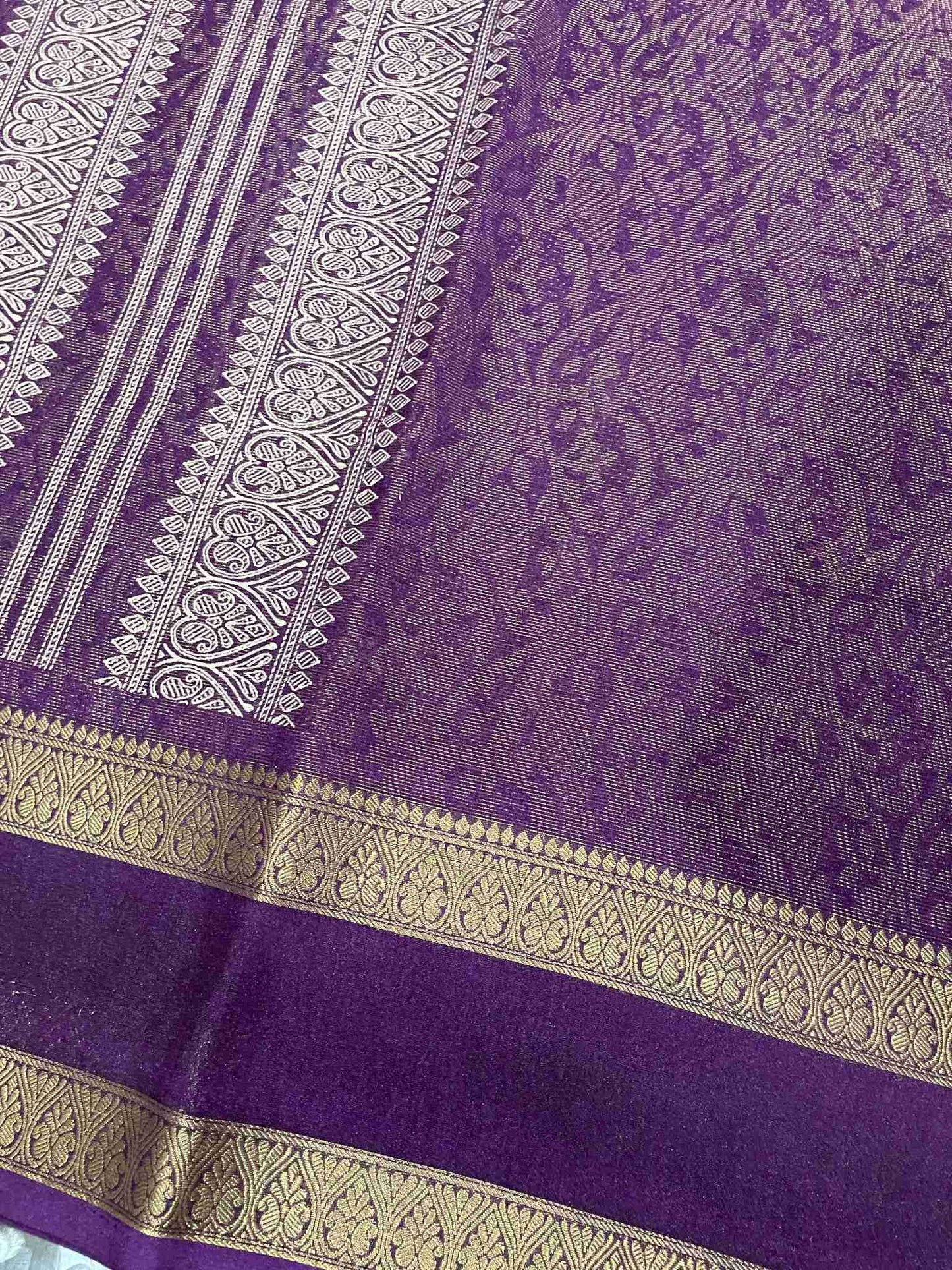 Purple Crystal Crepe Saree