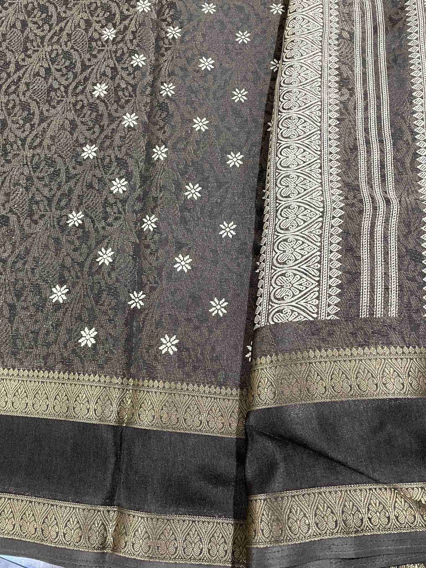 Brown Crystal Crepe Saree