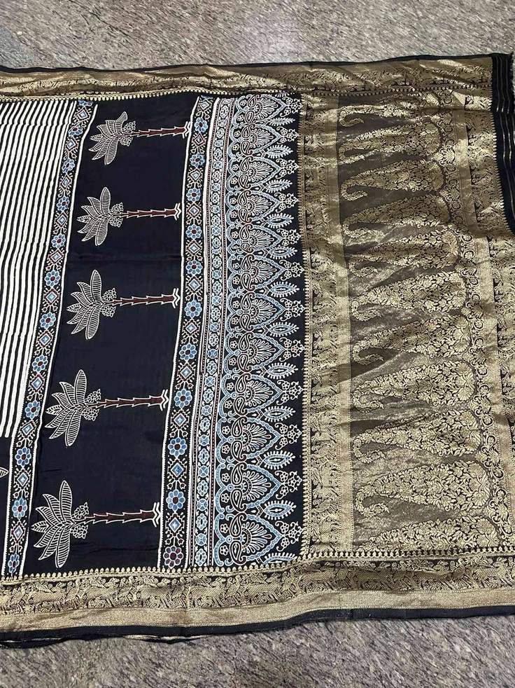Coconut Stripes Ajrakh Saree