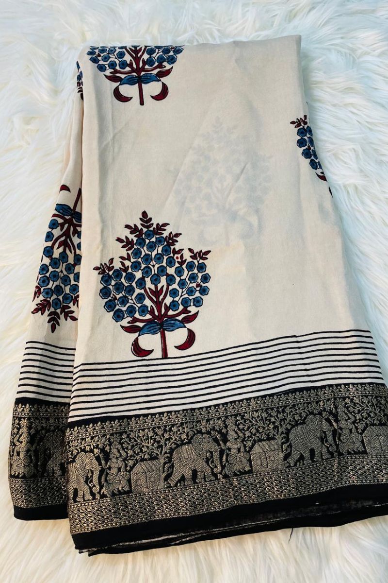 Flower Bunch Ajrakh Saree