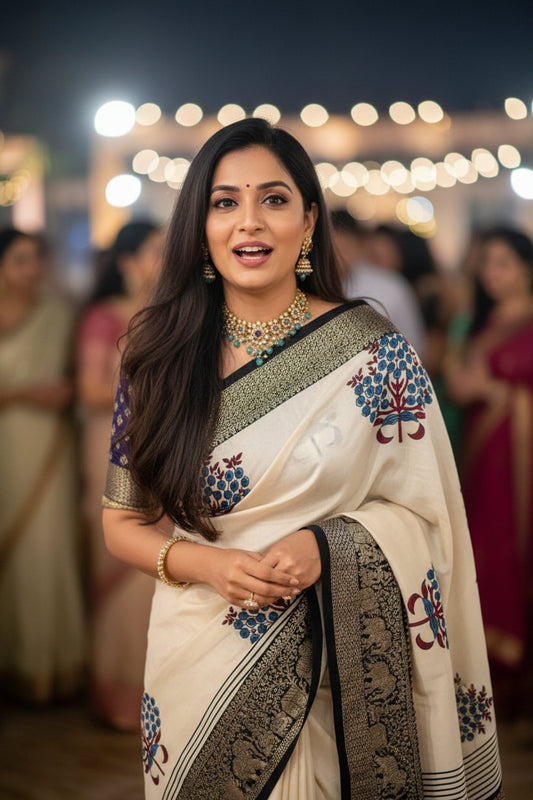 Flower Bunch Ajrakh Saree