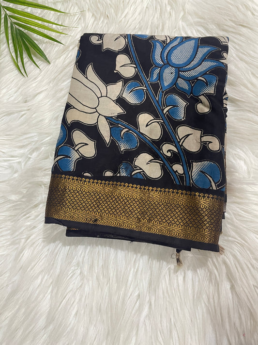 Blue Lotus Kalamkari Saree