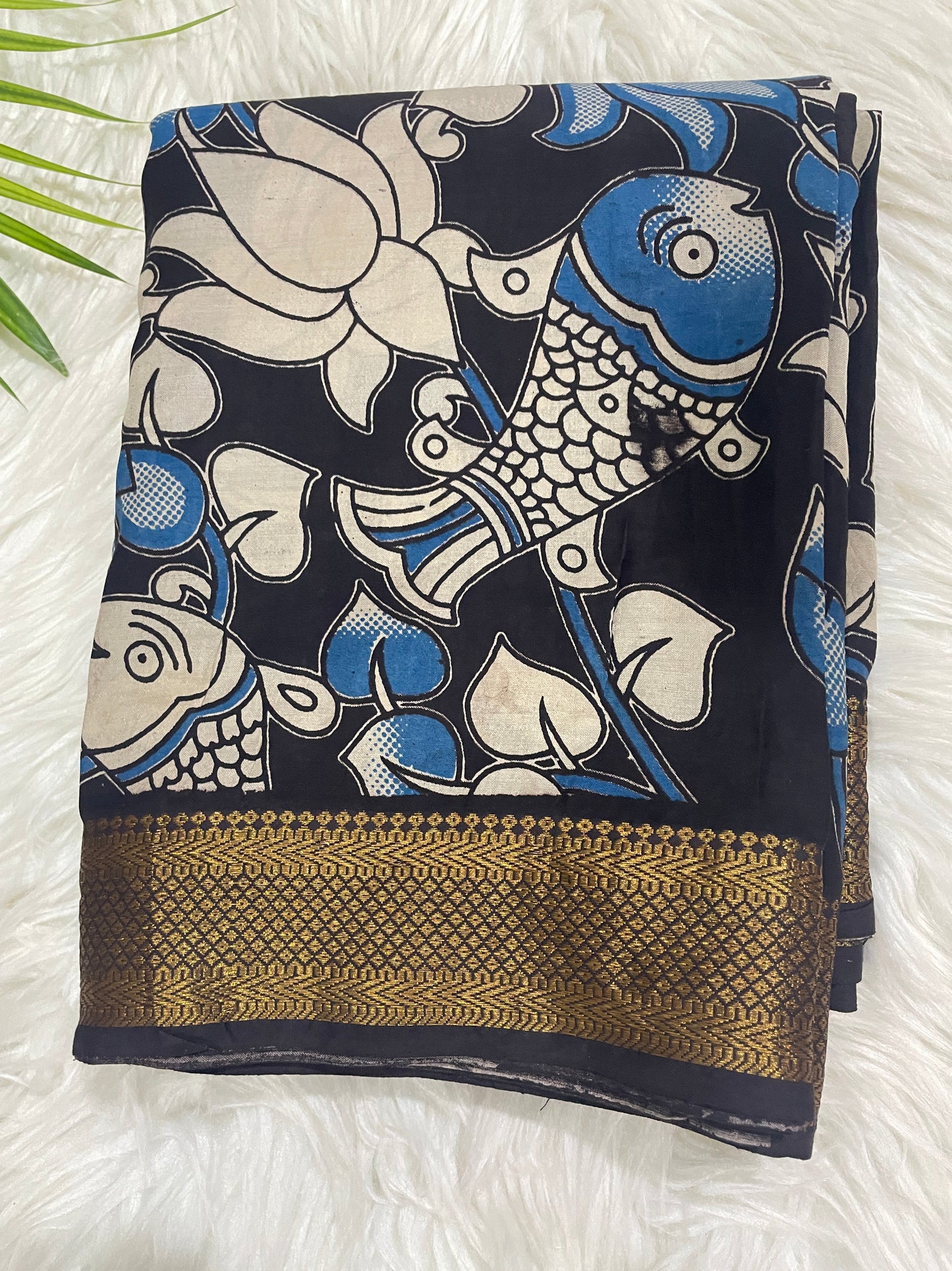 Blue Lotus Kalamkari Saree
