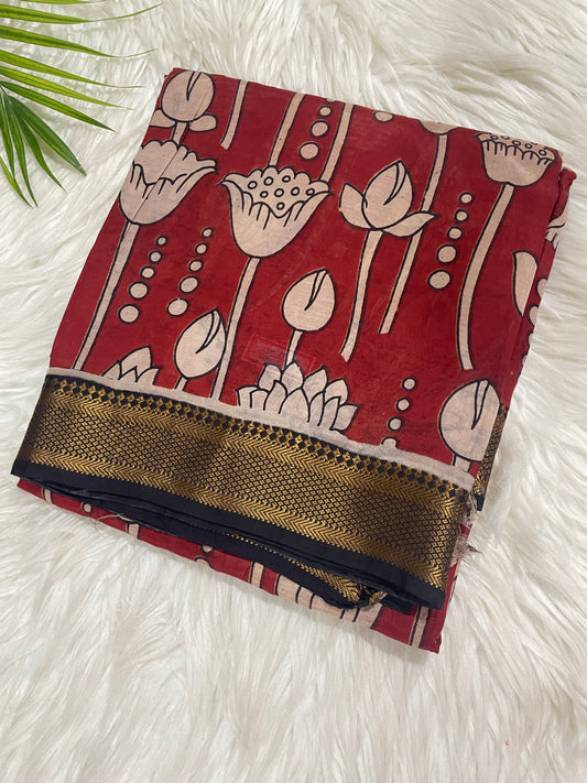 Maroon Lotus Kalamkari Saree