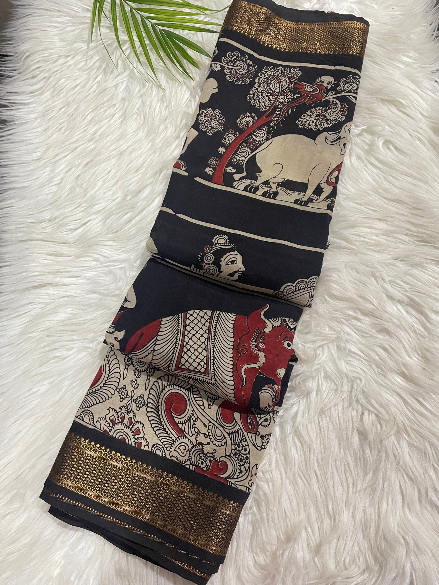 Black and Red Kalamkari Saree