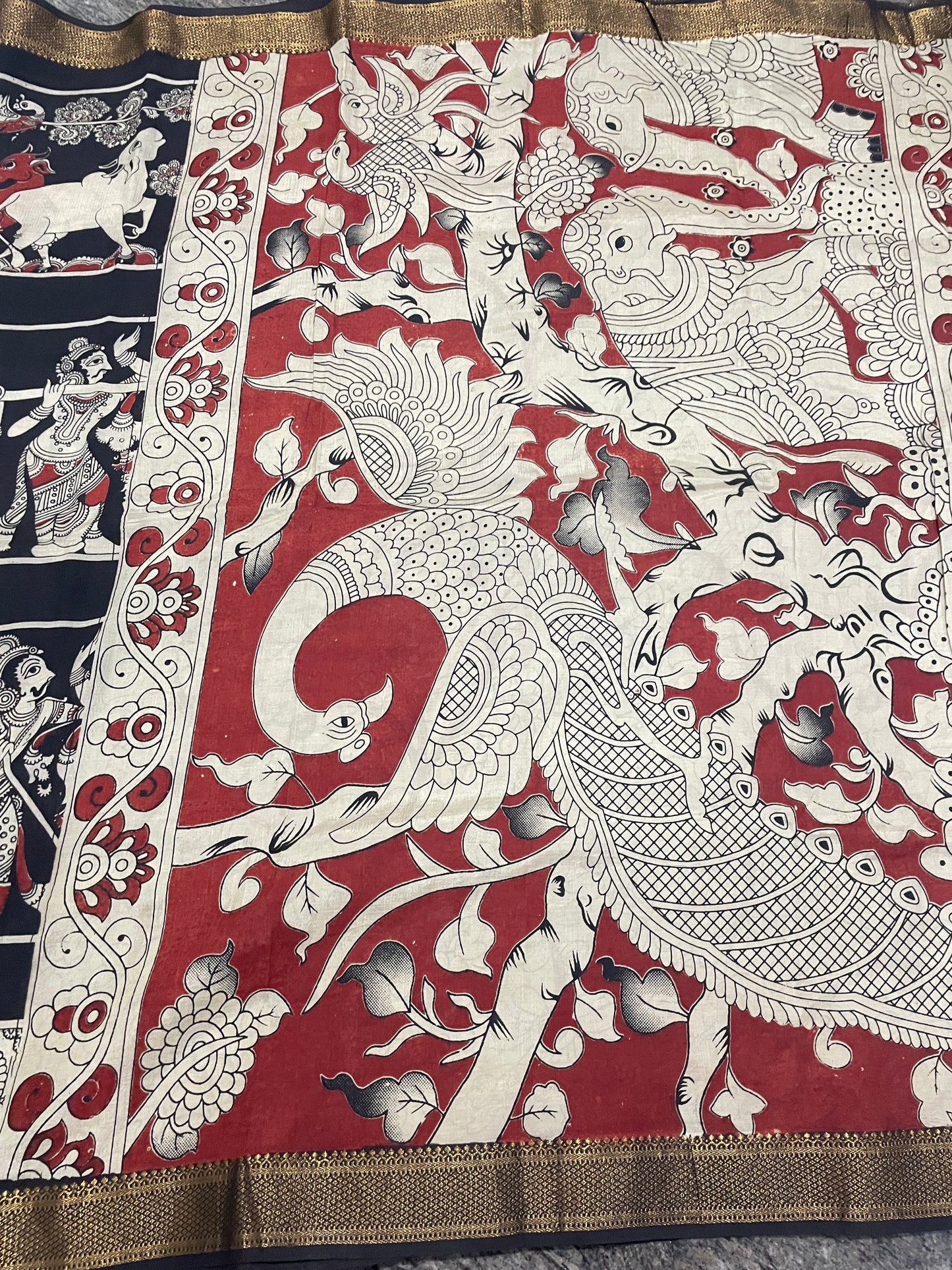 Black and Red Kalamkari Saree