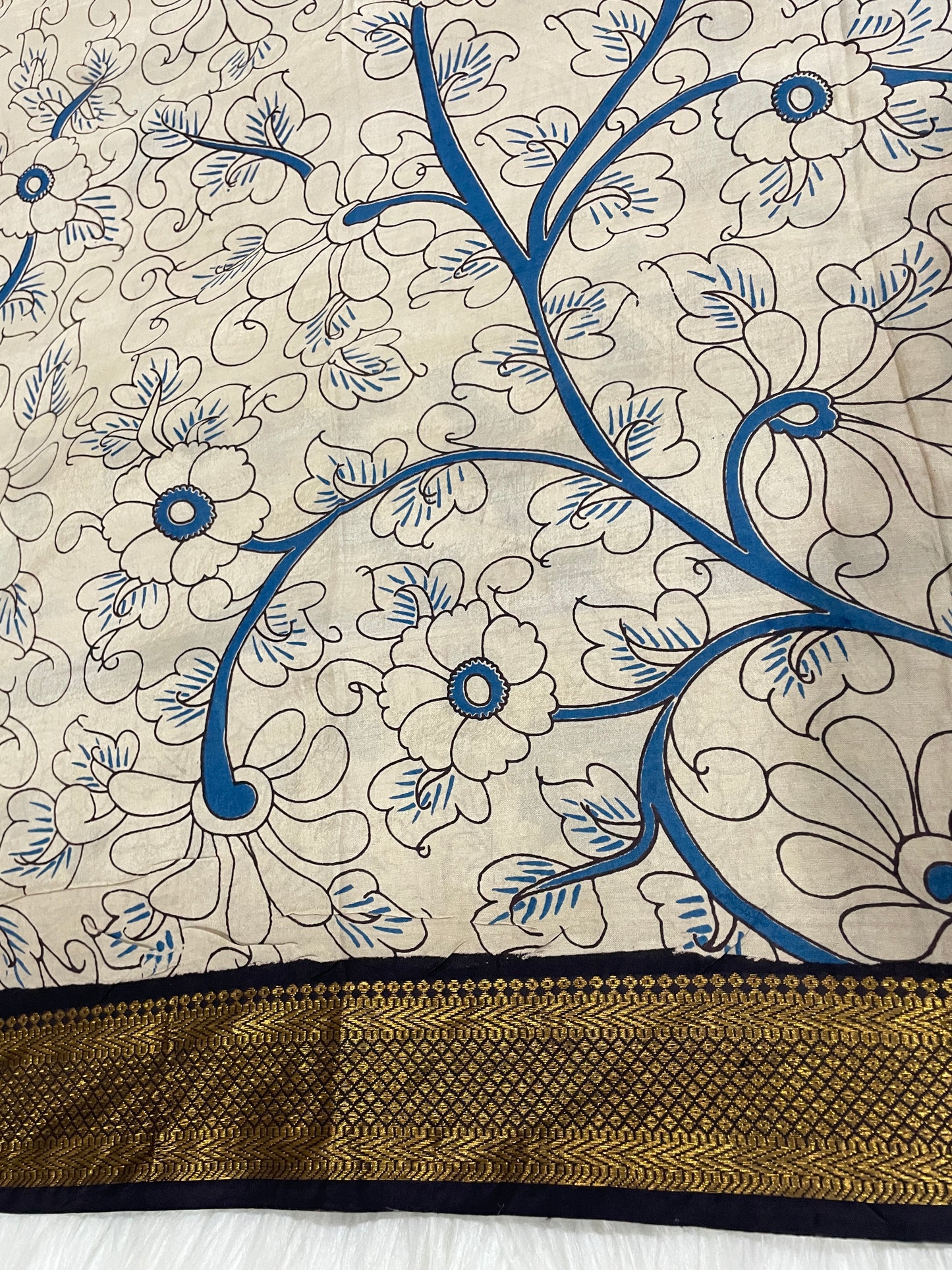 Blue Lotus Kalamkari Saree