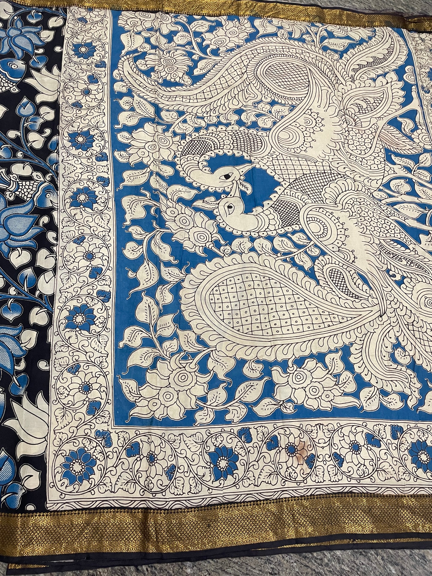Blue Lotus Kalamkari Saree