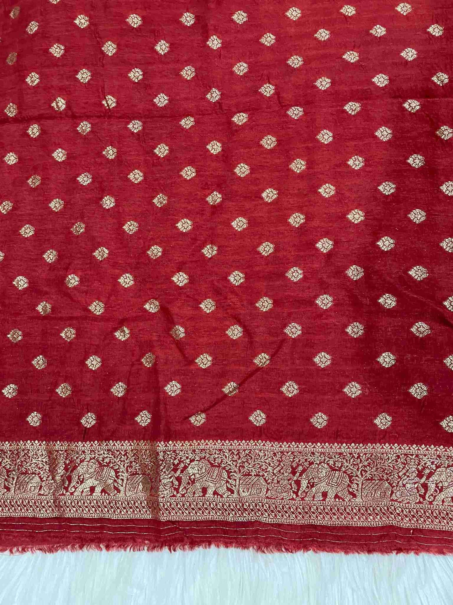 Red Ajrakh Dola Silk Saree