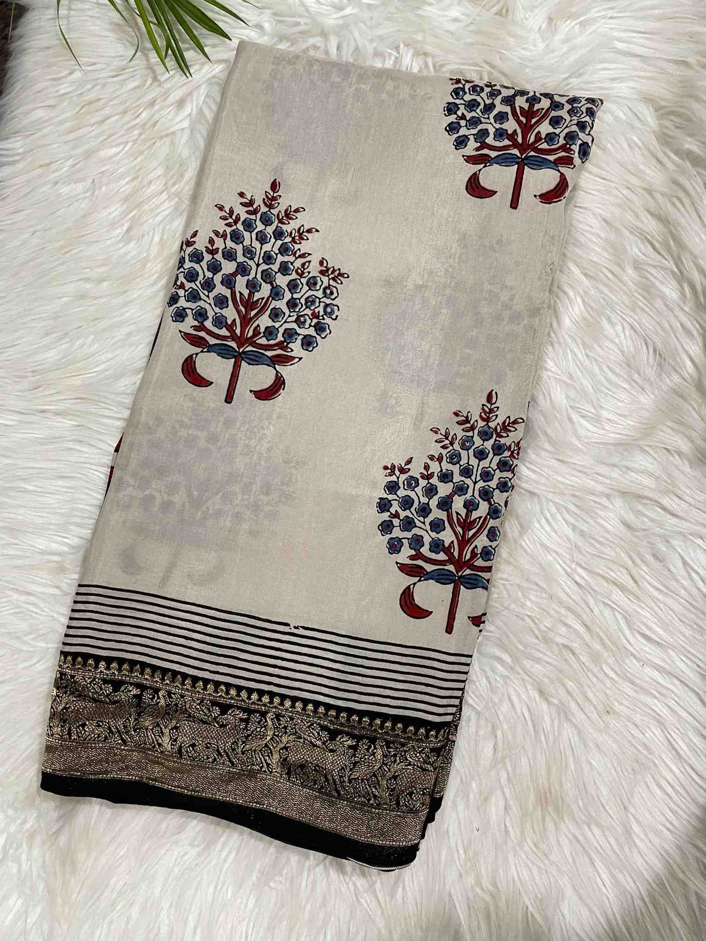 Flower Ajrakh Dola Silk Saree