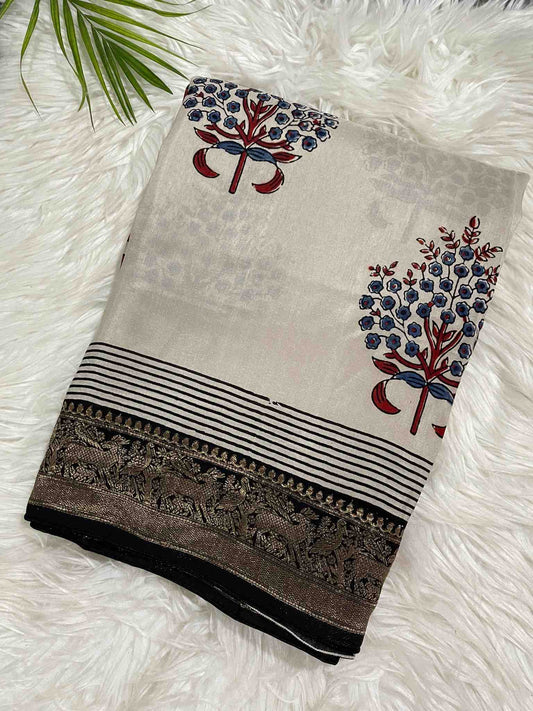Flower Ajrakh Dola Silk Saree