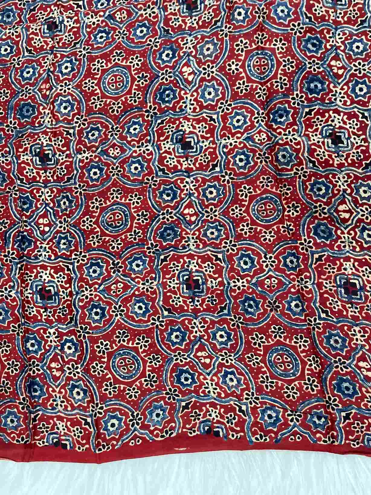 Blue Bandini with Ajrakh Printed  Border Saree