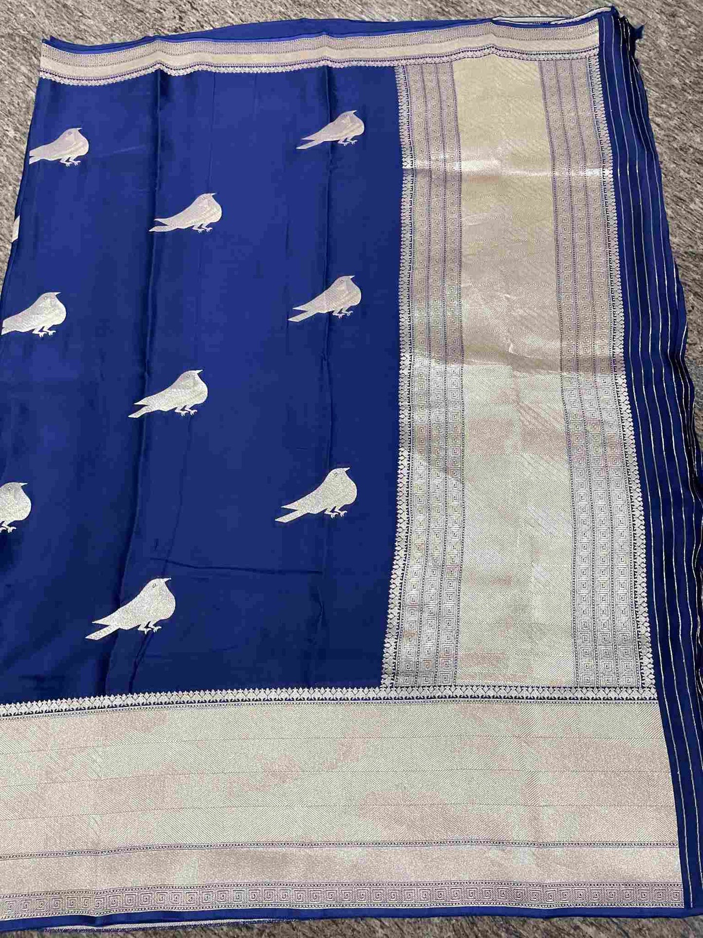 Blue Sparrow Satin Silk Saree