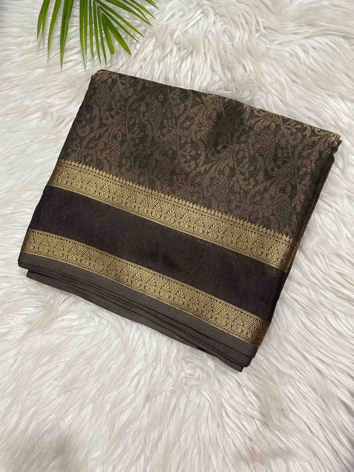 Brown Crystal Crepe Saree