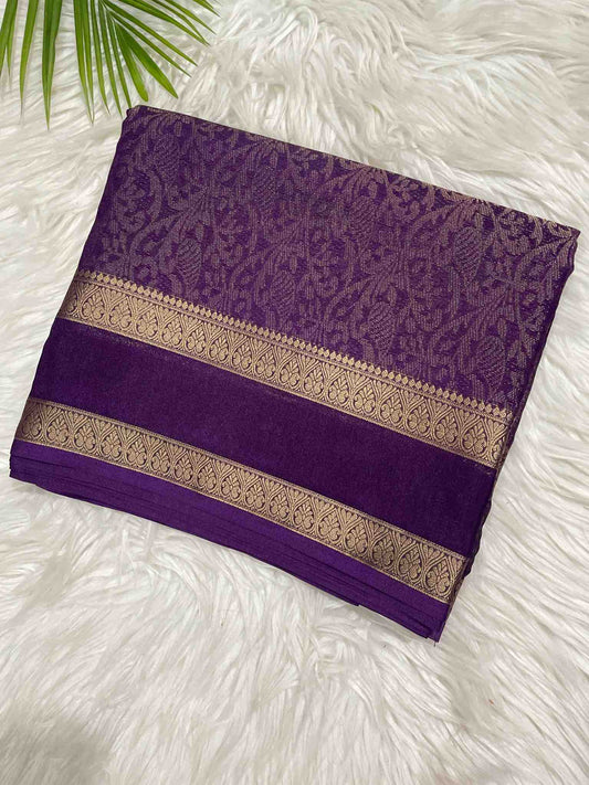 Purple Crystal Crepe Saree