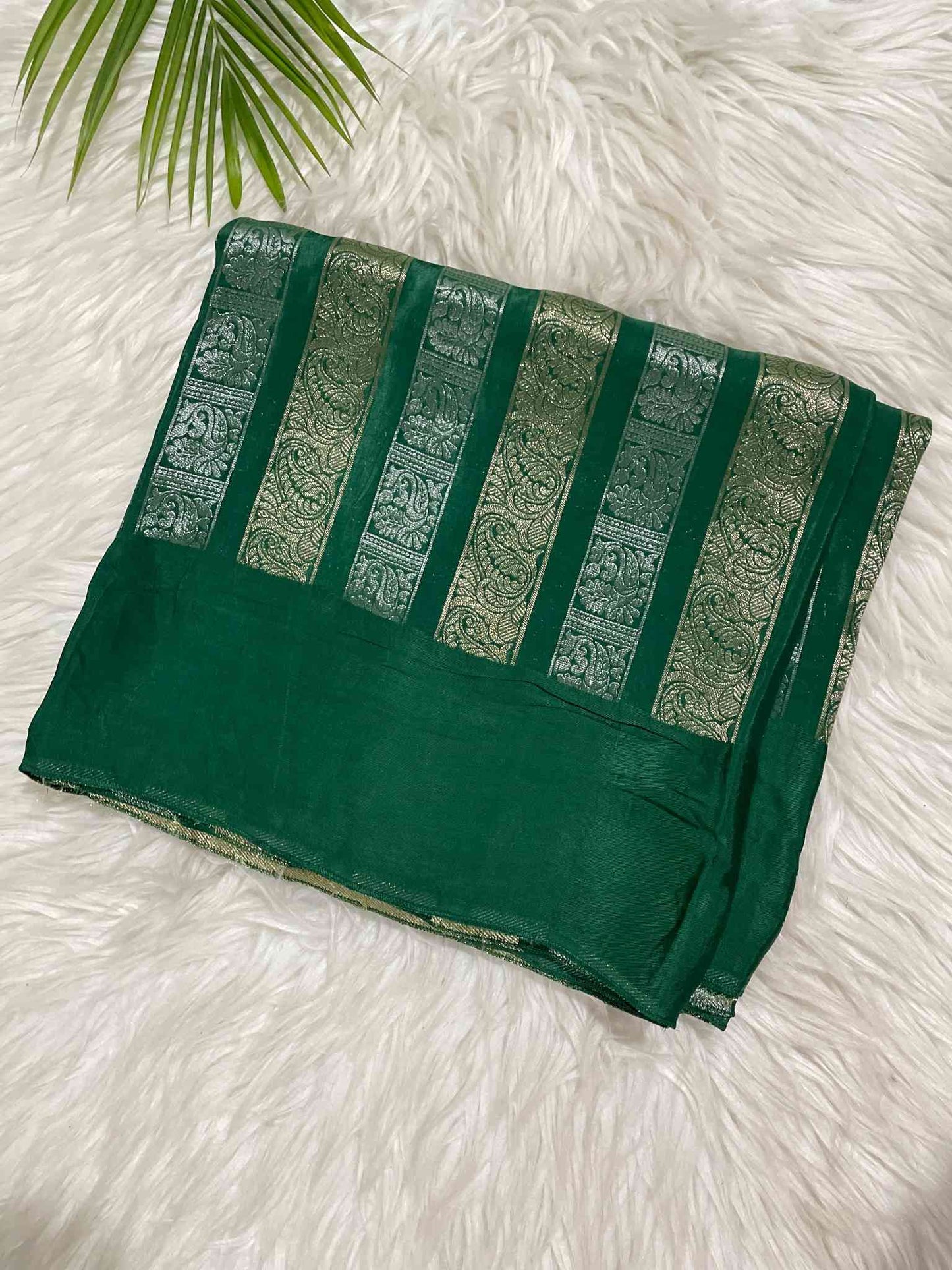 Green Saree with Gold & Silver Lines