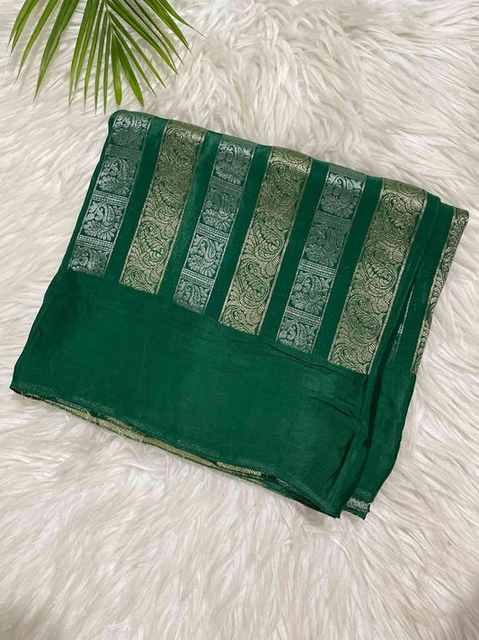 Green Saree with Gold & Silver Lines