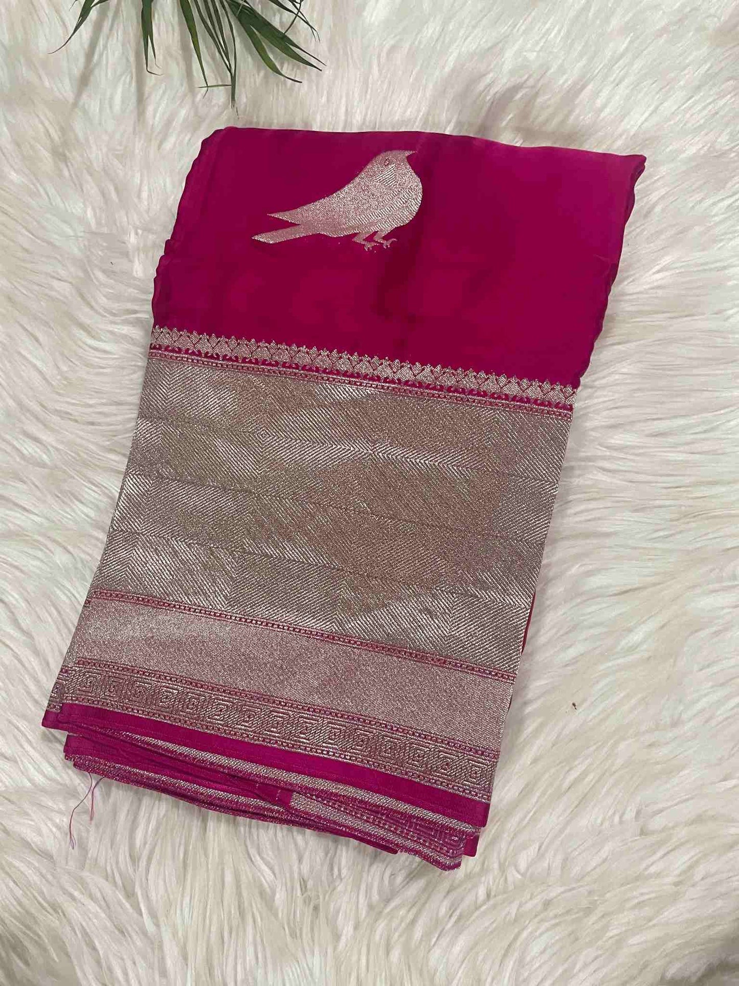 Pink Sparrow Satin Silk Saree