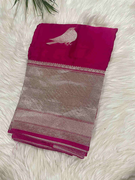 Pink Sparrow Satin Silk Saree