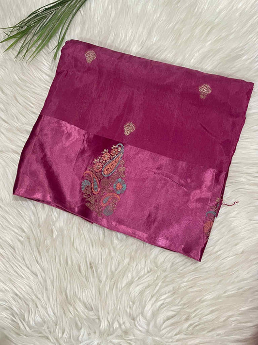 Pink Flower Viscose Crepe Saree