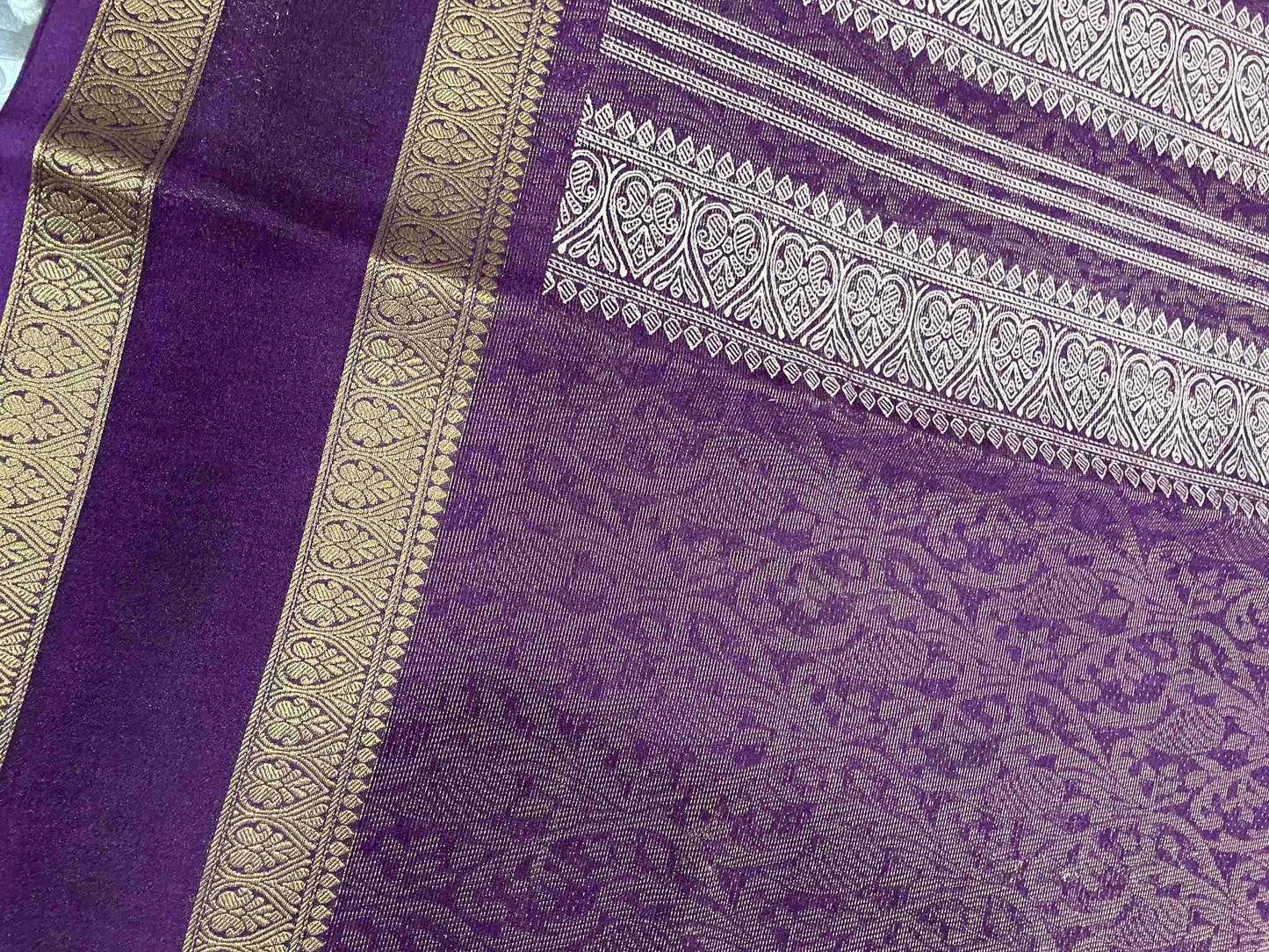 Purple Crystal Crepe Saree