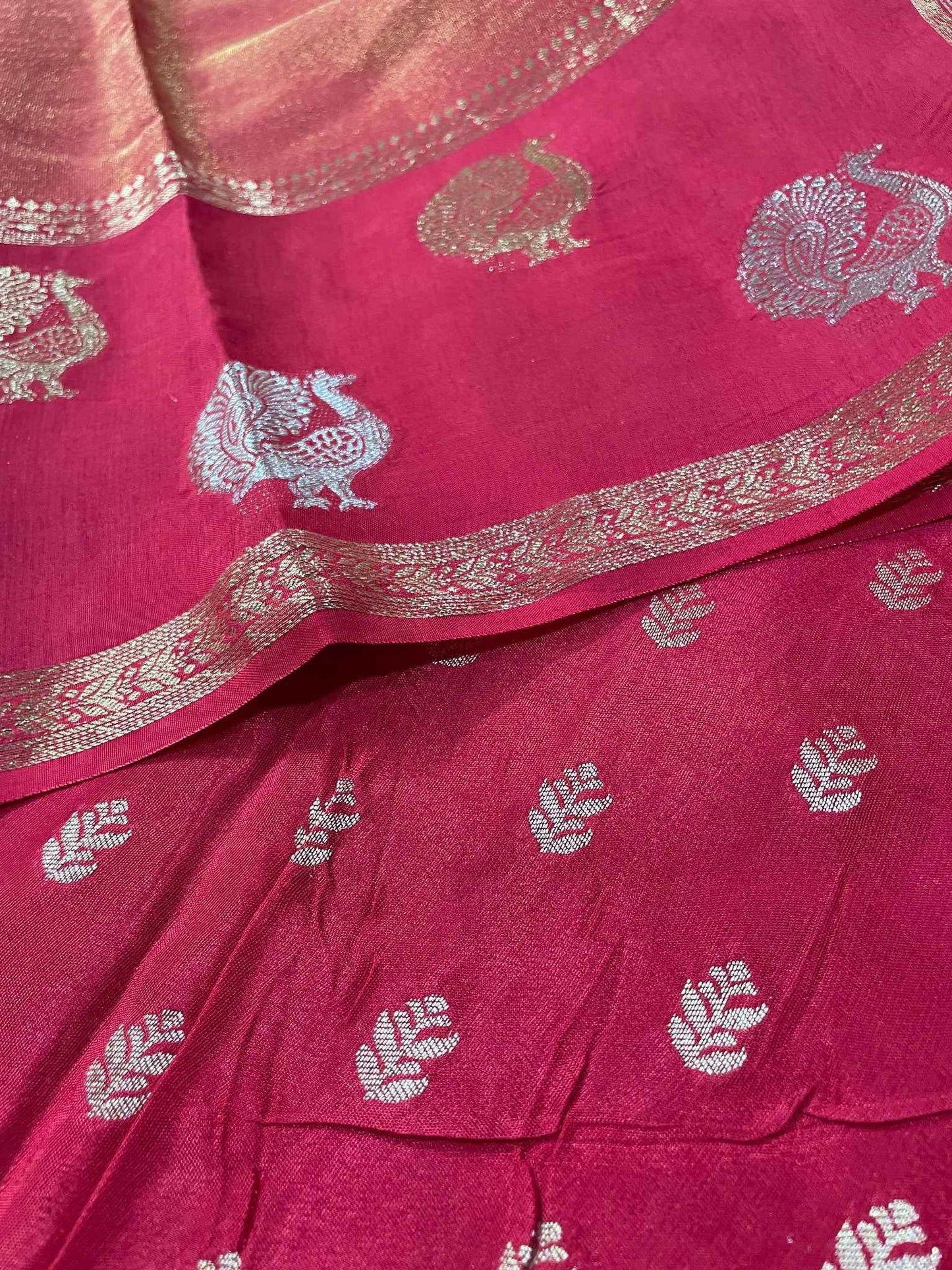 Red Peacock Viscose Crepe Saree