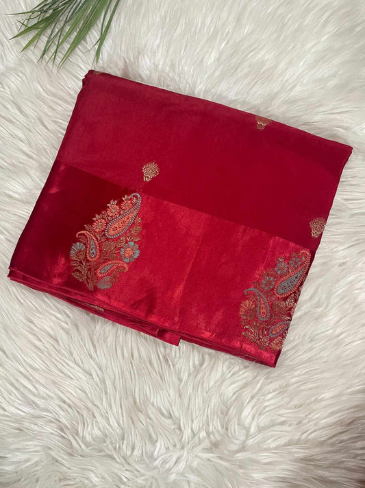 Red Flower Viscose Crepe Saree