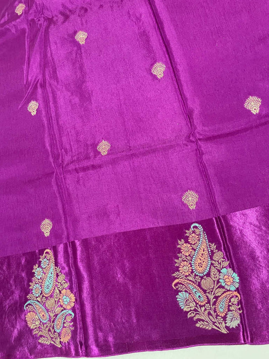 Megenta Pink Flower Viscose Crepe Saree