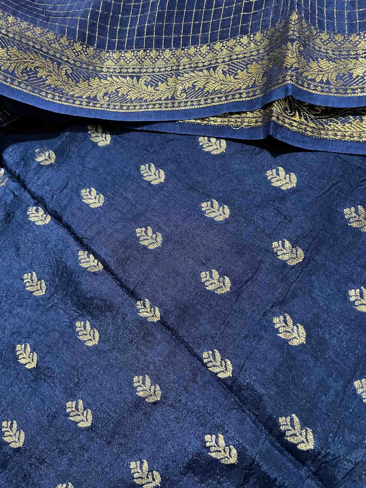 Blue and Orange Checks Saree