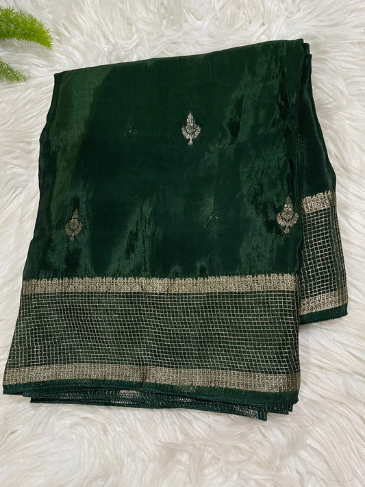 Bottle Green Viscose Crepe Saree