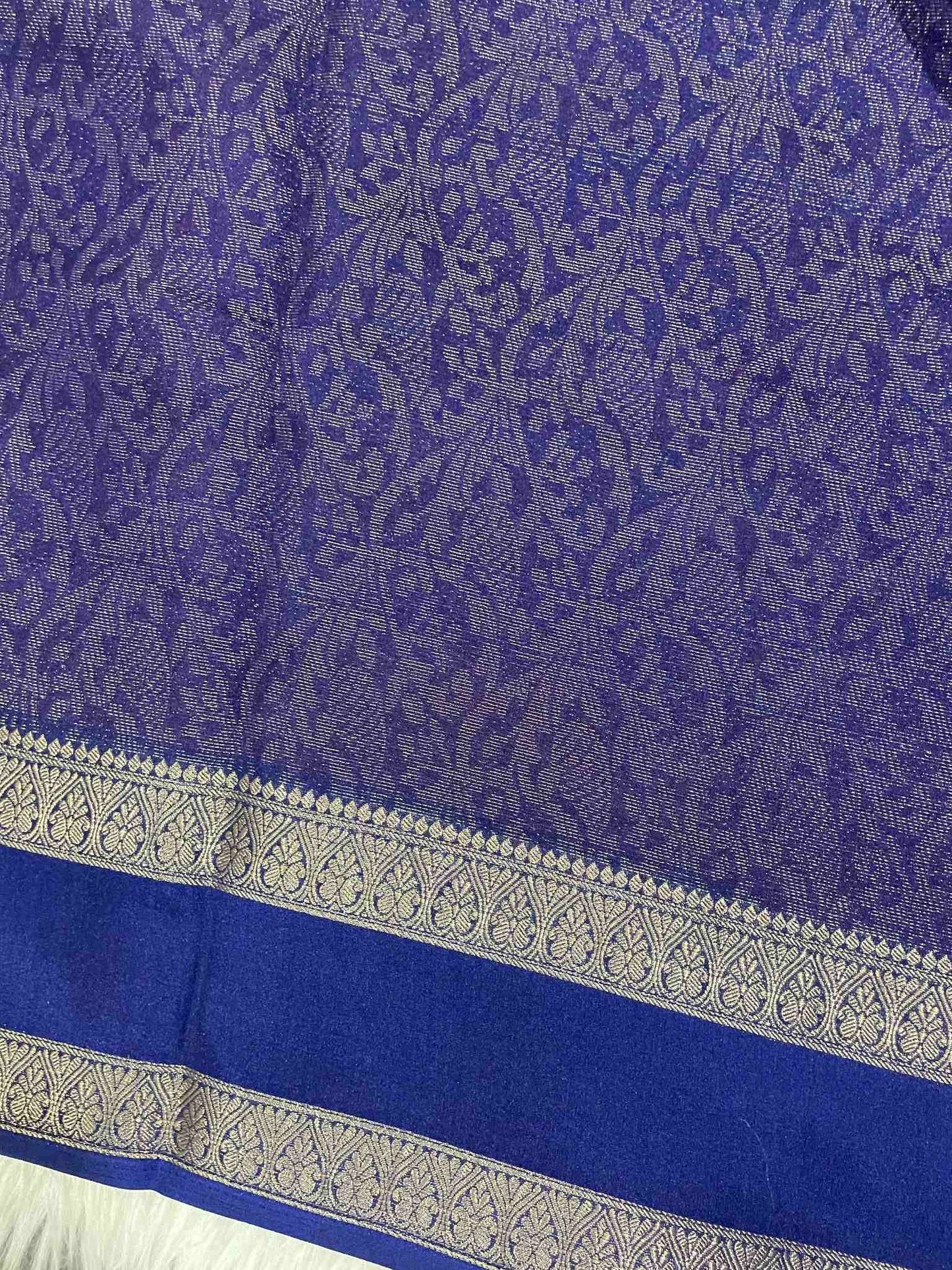 Red and Dark Blue Crystal Crepe Saree