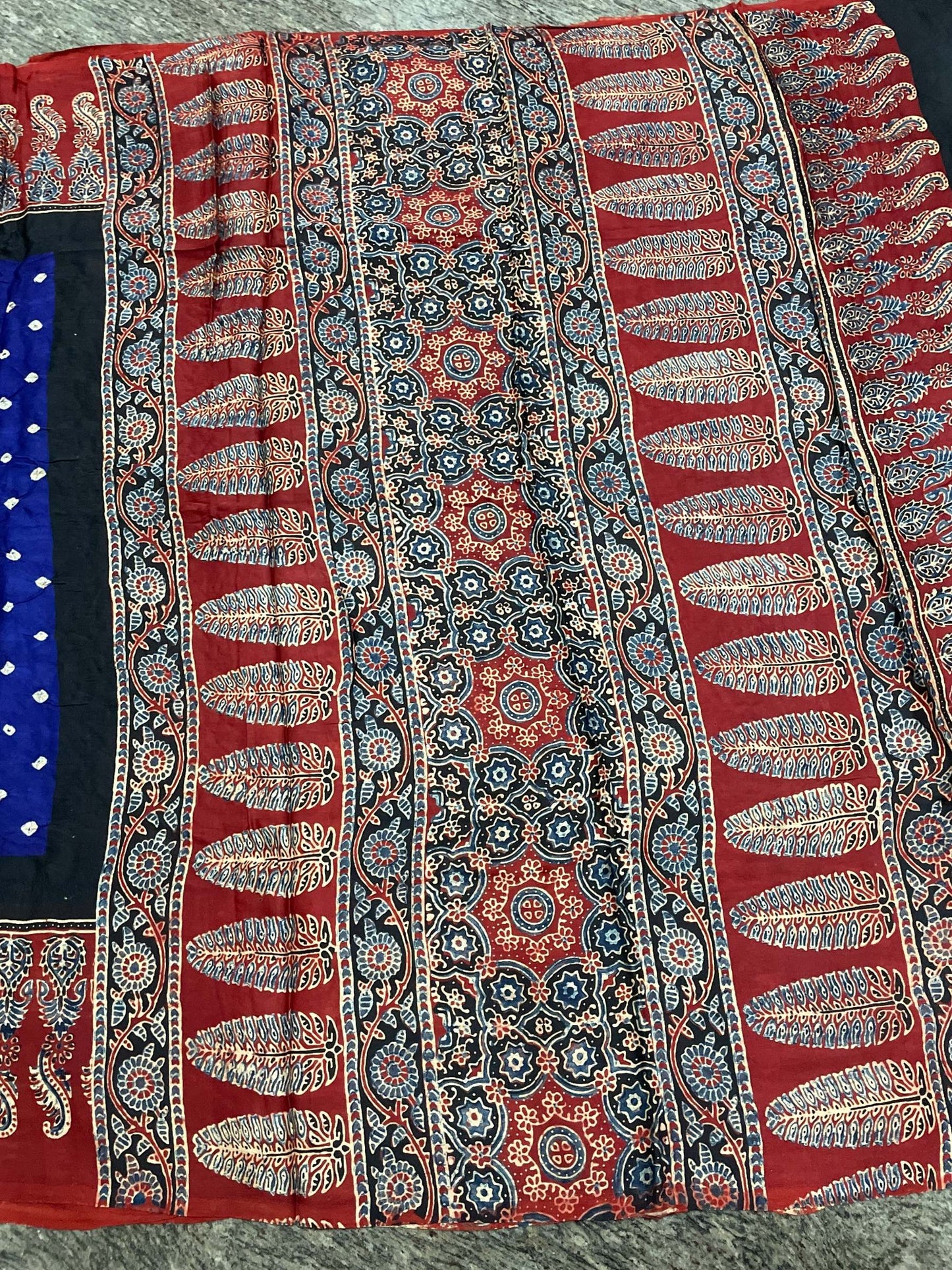 Blue Bandini with Ajrakh Printed  Border Saree