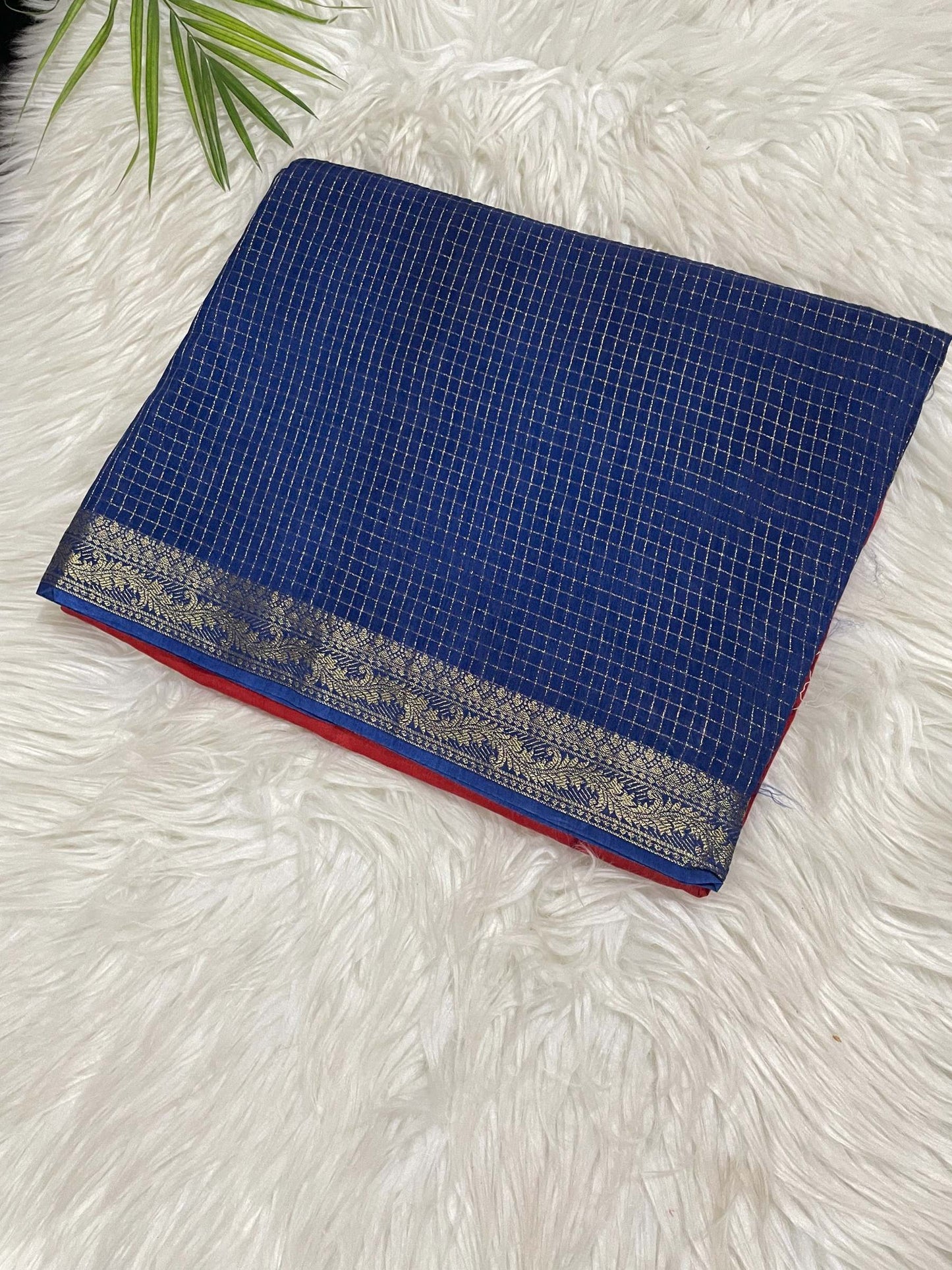 Blue and Orange Checks Saree