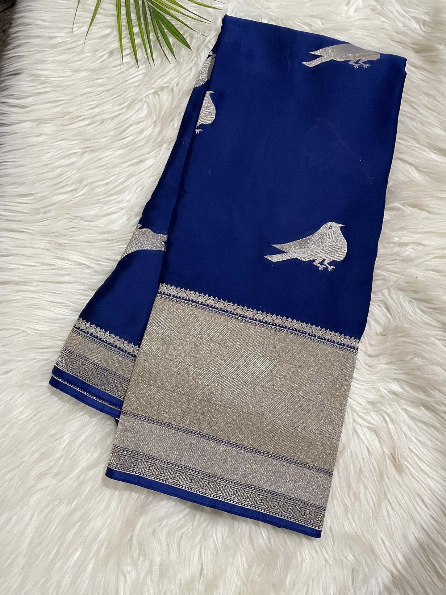 Blue Sparrow Satin Silk Saree