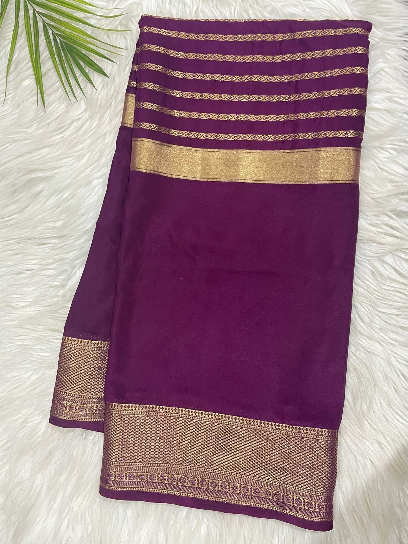 Purple Semi Crepe Lines Saree