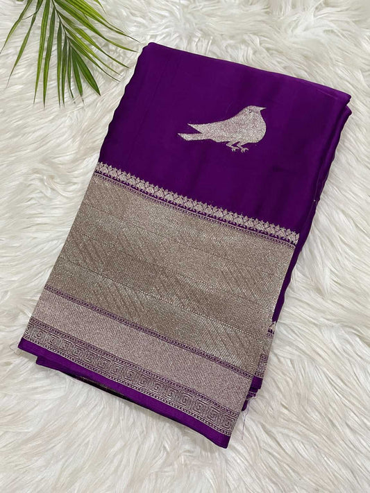 Purple Sparrow Satin Silk Saree