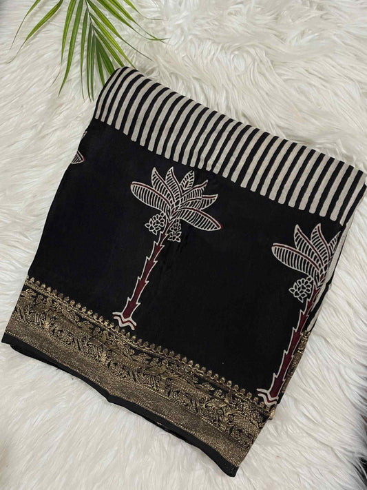 Coconut Stripes Ajrakh Saree