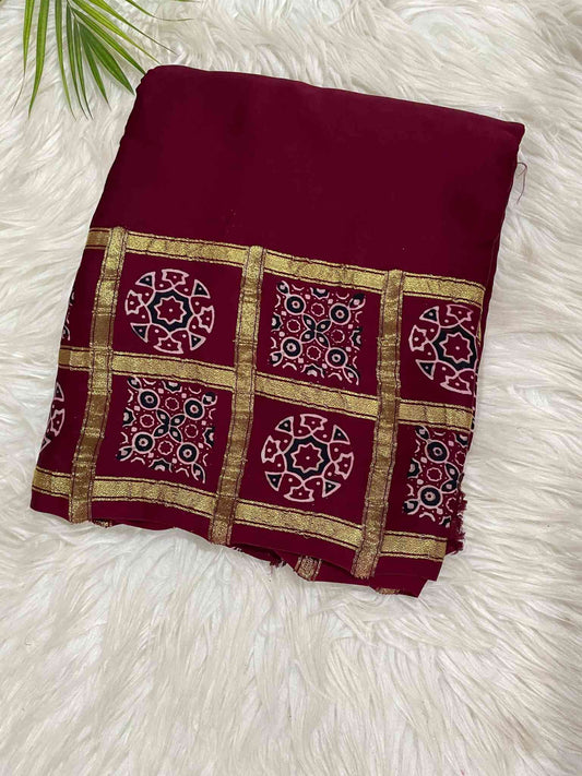 Maroon Gharchola Border Saree
