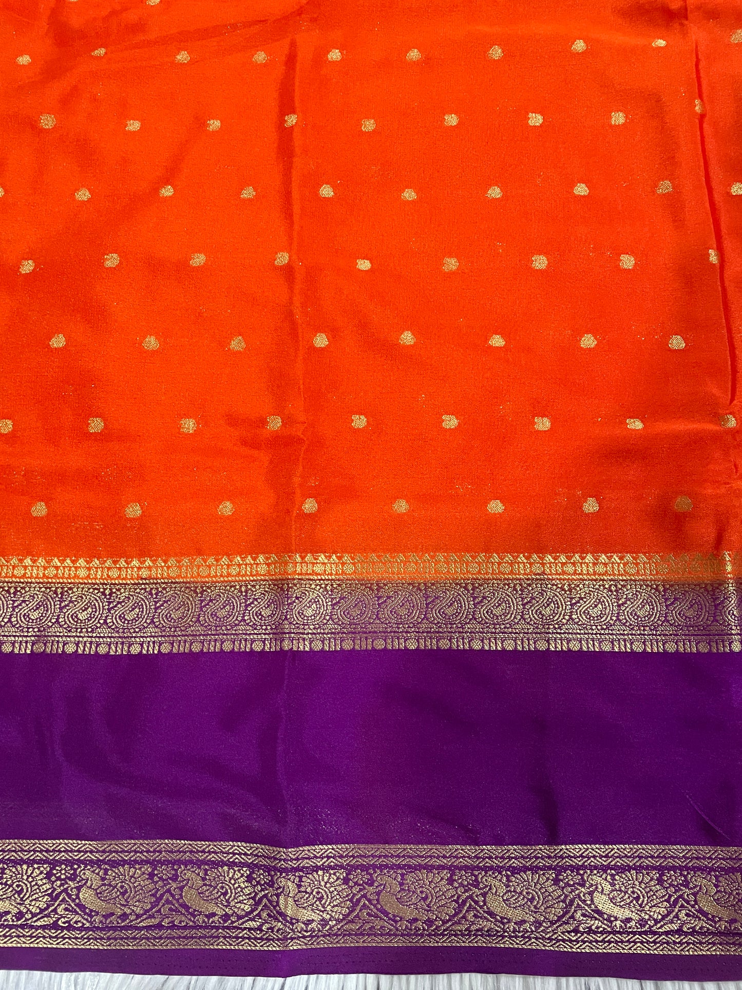 Orange and Purple Semi Mysore Crape Silk Saree