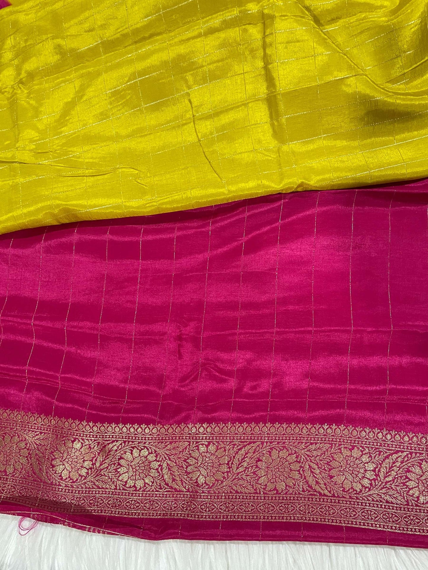 Mango Yellow and Red Semi Silk Saree